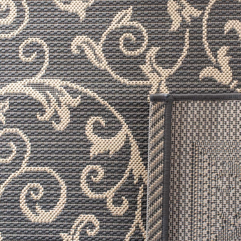 Gray Baroque Print Rectangular Synthetic Outdoor Rug