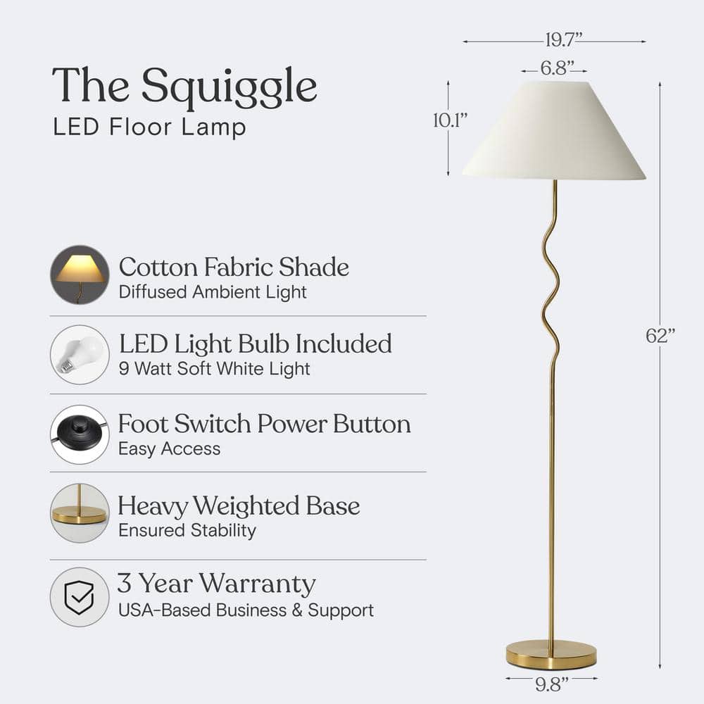 Squiggle Brass 62" Floor Lamp with Ivory Empire Shade