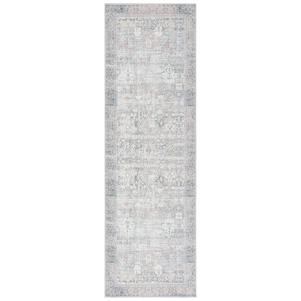 SAFAVIEH Arizona 3 ft. x 8 ft. Dark Sage/Ivory Machine Washable Distressed Border Ornate Runner Rug