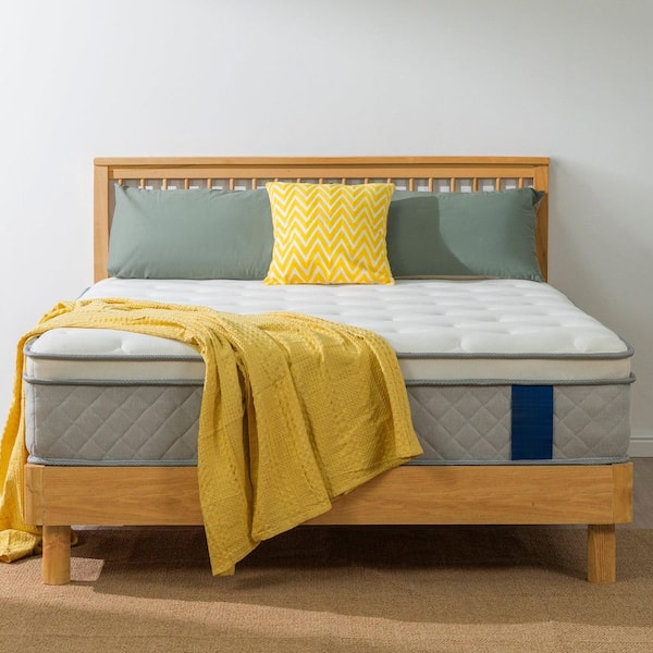 White and Gray Twin Size Hybrid Mattress with Medium Firmness Cool Gel Memory Foam 14 in. Pocket Springs Mattress
