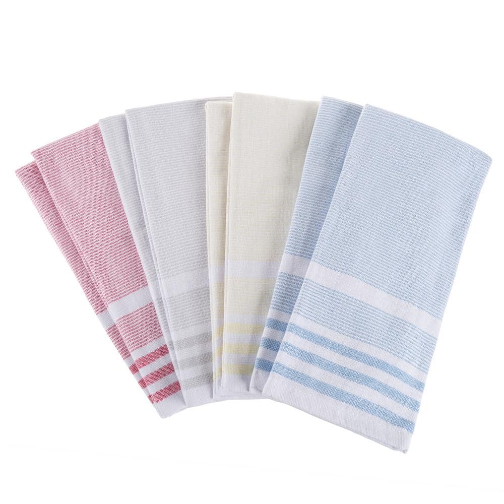 Dish Cloths Red White & Blue Stripes on White Absorbent Hand Woven
