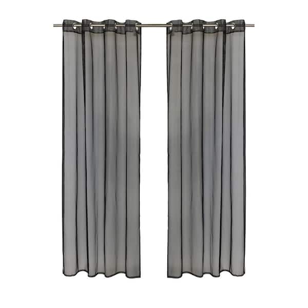 No Se'em 50 in. W x 84 in. L Sheer Grommet Indoor/Outdoor Curtain Panel in Black