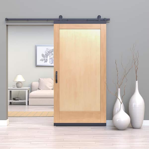 42 in. x 80 in. Karona 1 Panel Clear Stained Vertical Grain Fir Wood  Sliding Barn Door with Hardware Kit