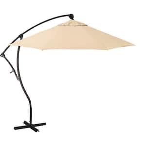 9 ft. Bronze Aluminum Cantilever Patio Umbrella with Crank Lift in Khaki Pacifica Premium