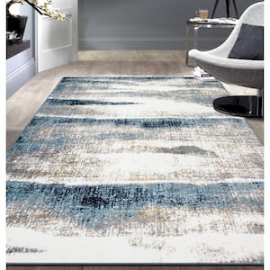 Contemporary Abstract Waves Blue 7 ft. 10 in. x 10 ft. Area Rug