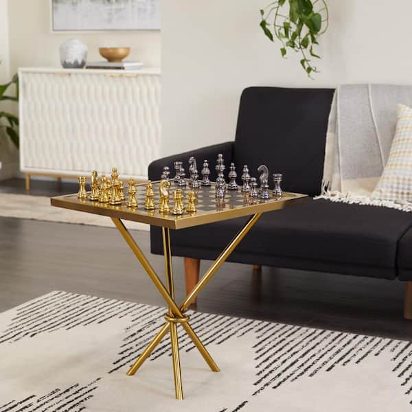 Litton Lane Gold Aluminum Table Chess Game Set