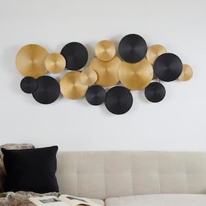 60 in. x  26 in. Metal Gold Overlapping Textured Spiral Plate Wall Decor with Black Accents