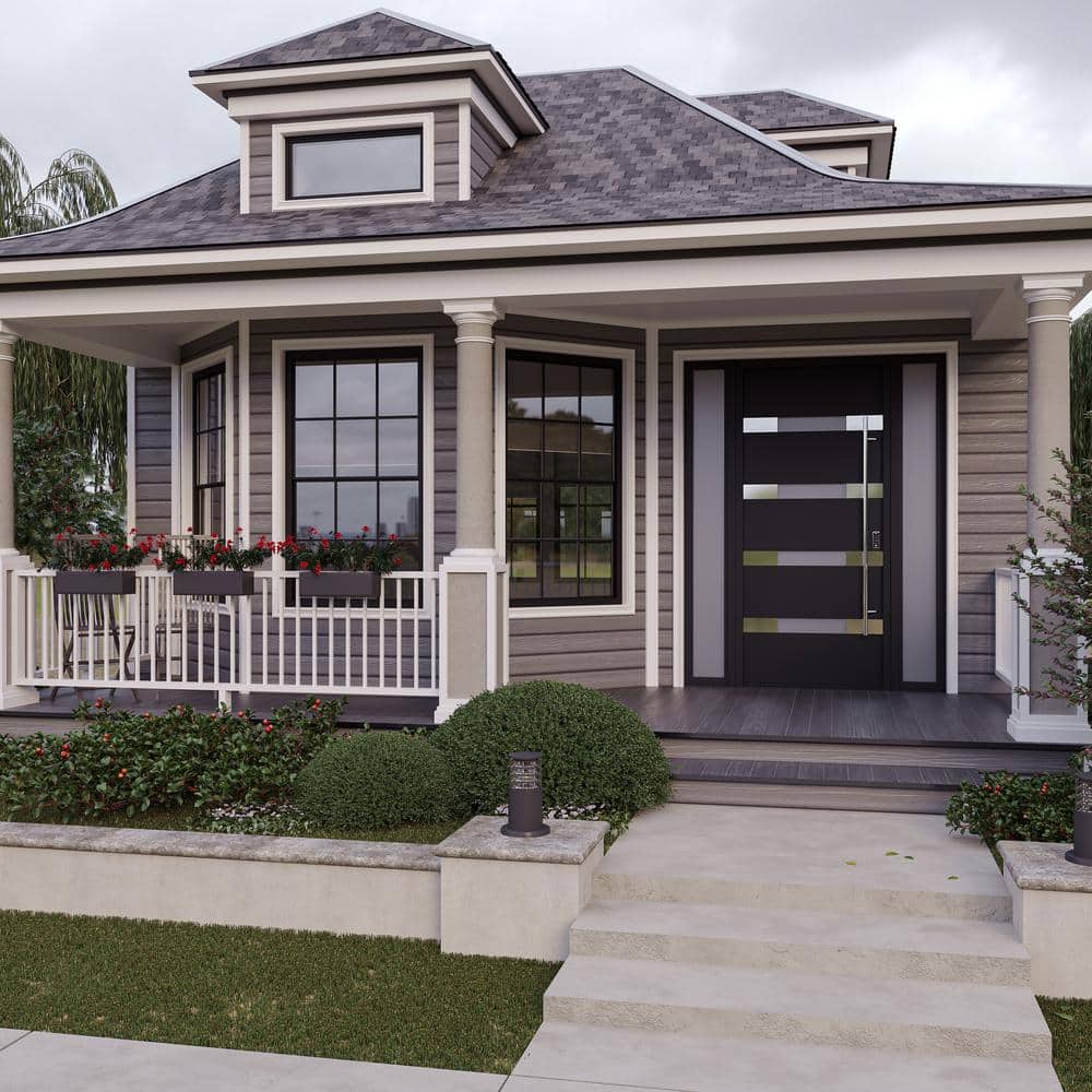Aura Black Zinc-Galvanized Steel Front Door with Frosted Glass