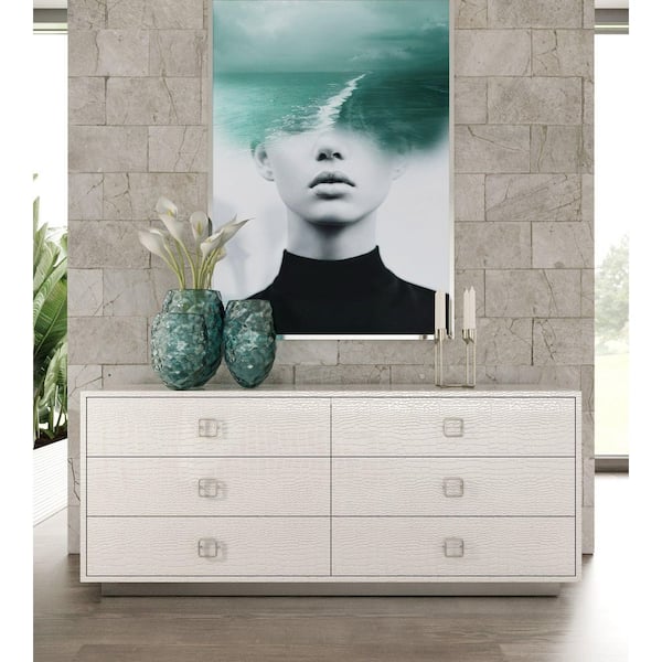 A&X Victoria Modern White Crocodile 6-Drawer 63 in. Dresser
