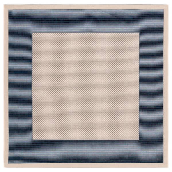Courtyard Beige/Navy 4 ft. x 4 ft. Border Solid Color Indoor/Outdoor Square Area Rug