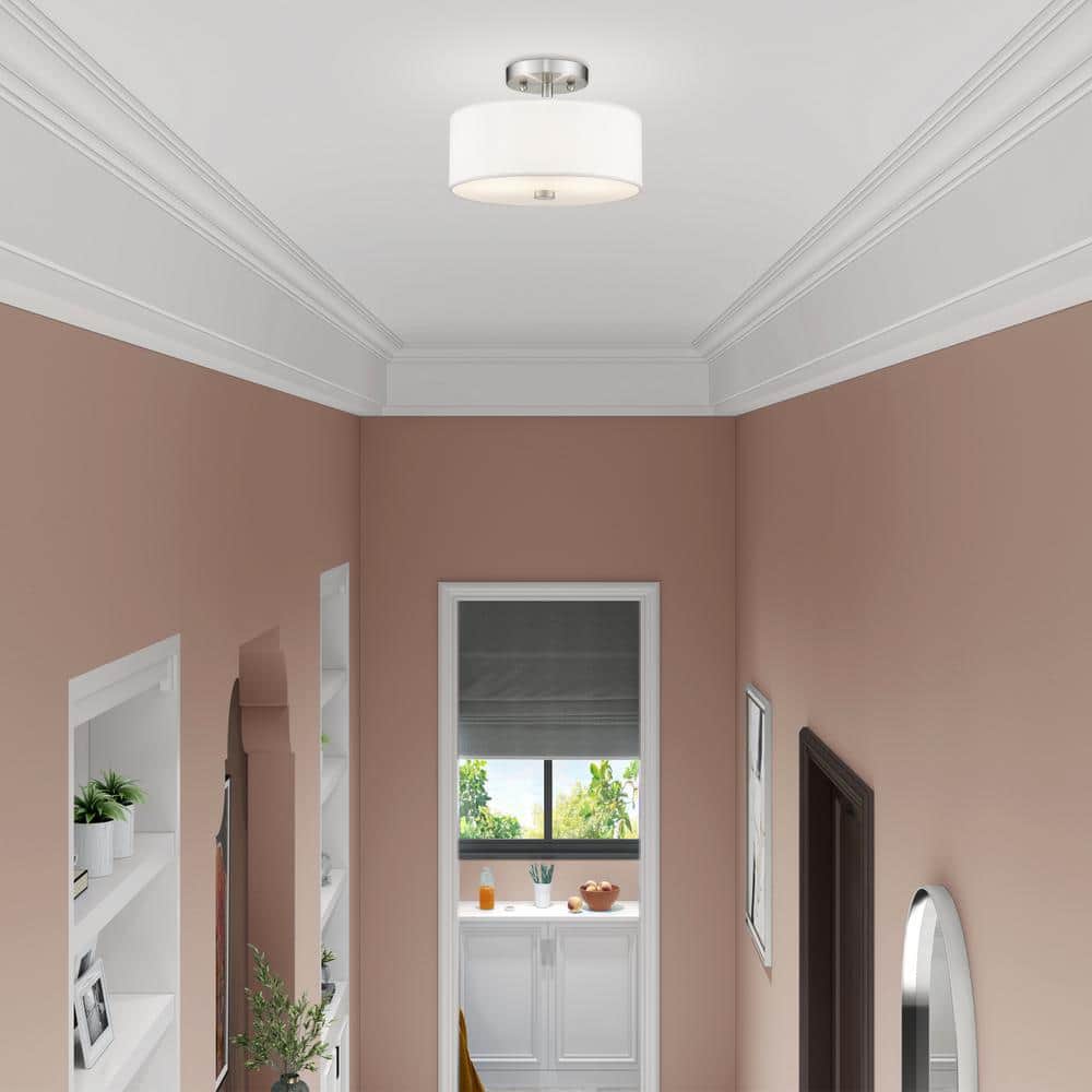 Elegant Brushed Nickel Drum Shade Semi-Flush Mount Light