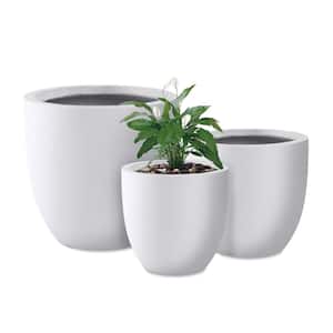 20", 16.5" and 13.3"W Round Pure White Concrete Planters Set of 3, Outdoor Indoor w/ Drainage Hole & Rubber Plug
