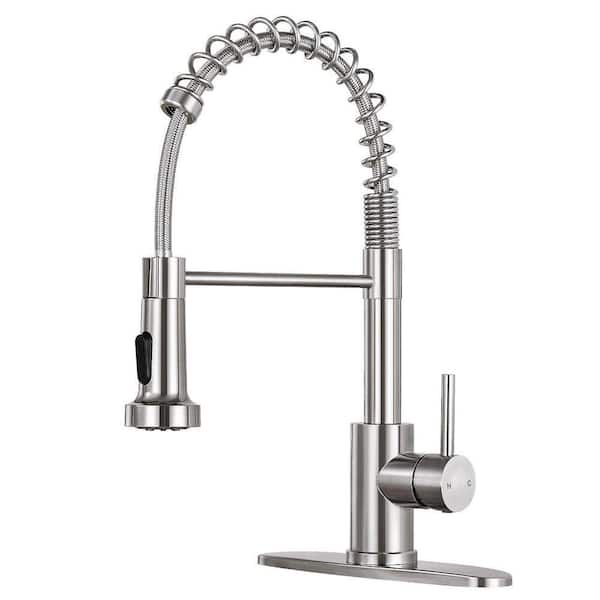 Single Handle 16 in. 360° Spout Swivel Pull Down Sprayer Kitchen Faucet with Advanced Spray in Brushed Nickel