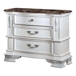 Florince Pearl White 3-Drawer Nightstand with Marble Top