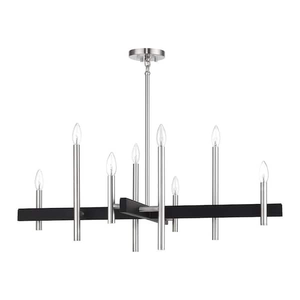 Denmark 8-Light Brushed Nickel with Black Accents Chandelier