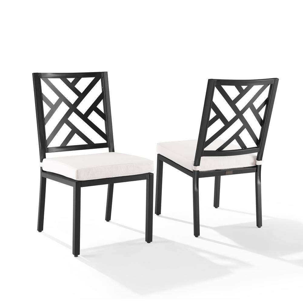 Matte Black Metal Outdoor Dining Chairs with Cushions, Set of 2