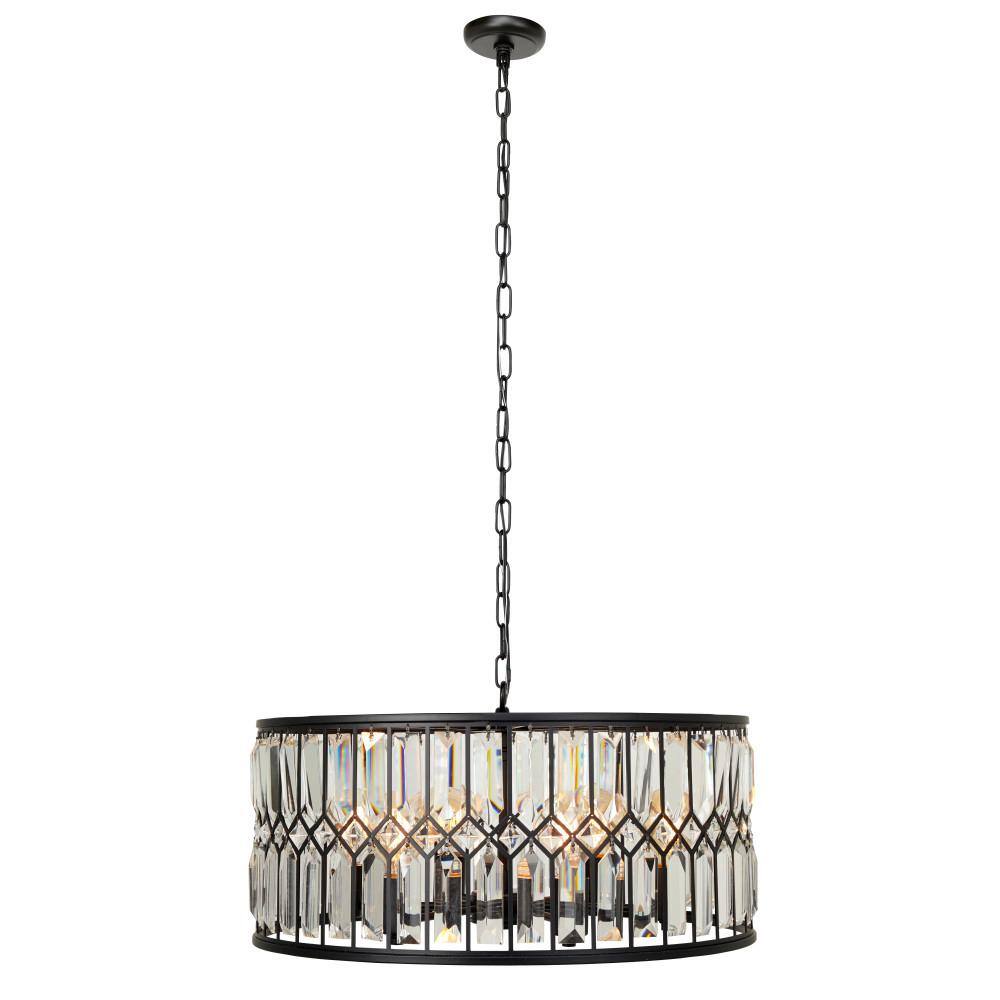 Elegant 24" Black Metal and Crystal Drum Chandelier with Edison Bulbs
