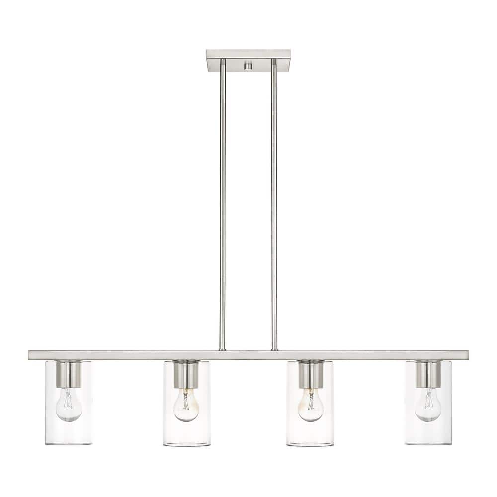 Brushed Nickel 4-Light Crystal Chandelier with Clear Glass