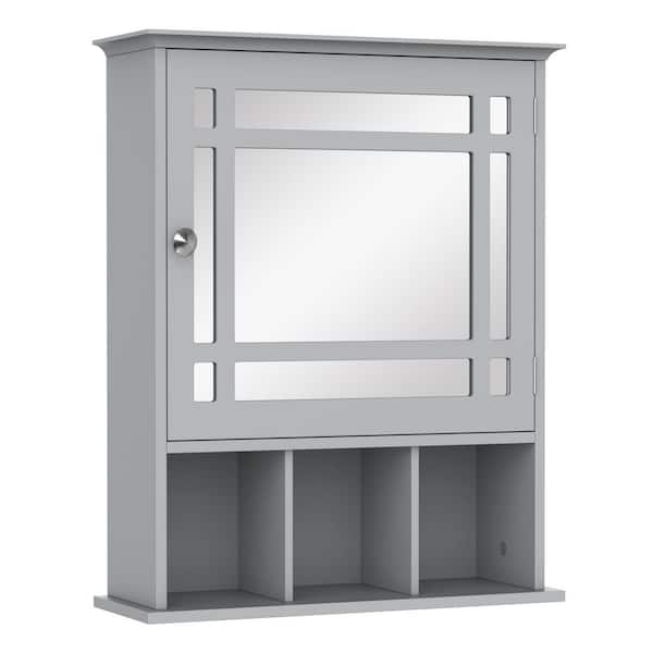 19 in. W x 6.5 in. D x 23.5 in. H Medicine Cabinet Bathroom Storage Wall Cabinet with Mirror in Gray