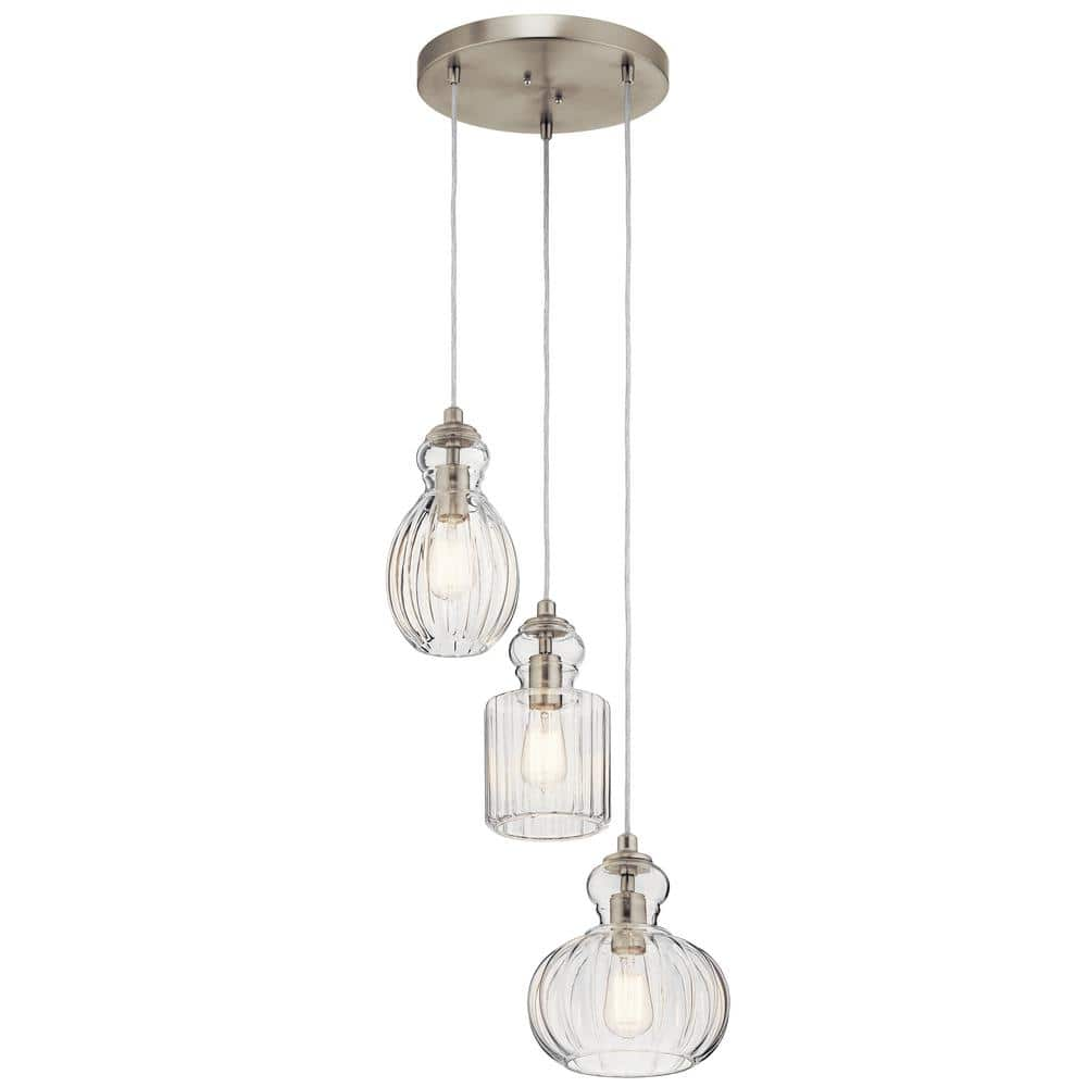 3 light cluster pendant brushed nickel