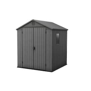 Darwin 6 ft. W x 6 ft. D Outdoor Durable Resin Plastic Storage Shed with Double Doors and Floor, Grey (37.5 sq. ft.)