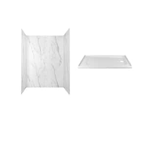 Passage 60 in. x 72 in. 2-Piece Glue-Up Alcove Shower Wall and Base Kit with Right Hand Drain in Serene Marble