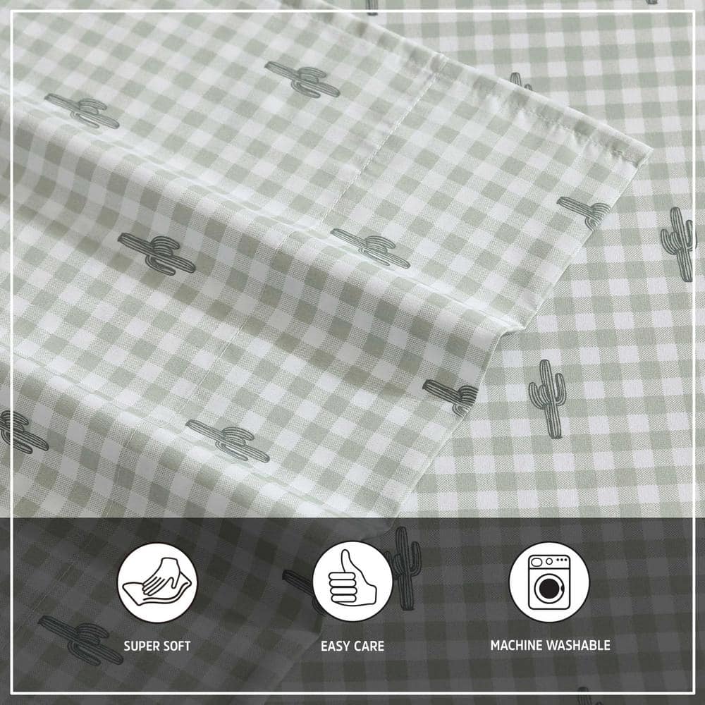 Green Plaid Cactus Twin Microfiber Bedding Set