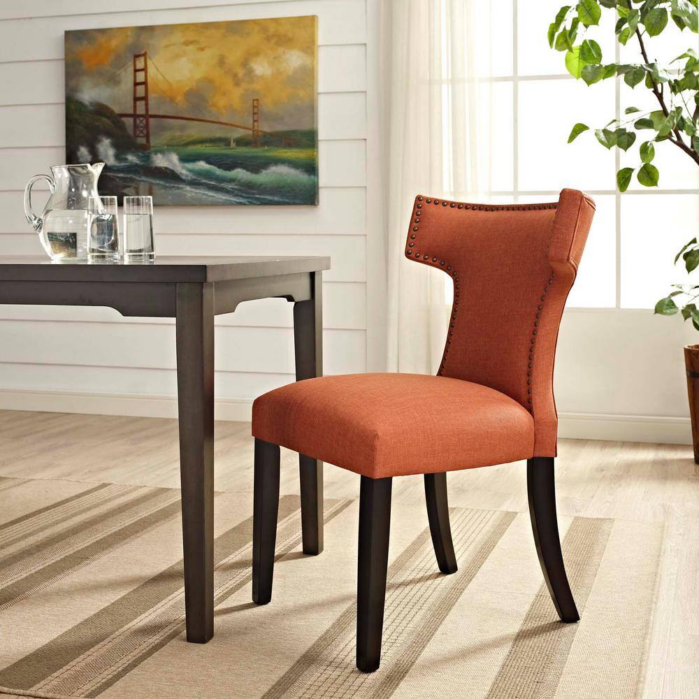 Burnt Orange High-Back Parsons Dining Chair with Tapered Wood Legs
