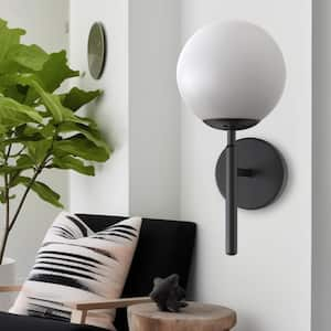 Black Modern Globe 5.91 in. 1-Light Wall Sconce with Frosted Glass Shade