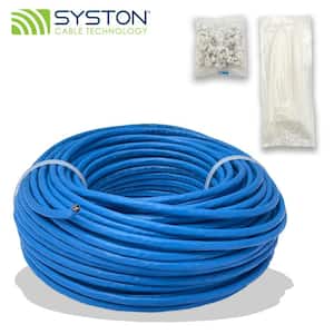 20 ft. Blue CMR Cat 6A+ 700 MHz 23 AWG Solid Bare Copper Ethernet Network Cable with RJ45 Ends Heat UV resistance