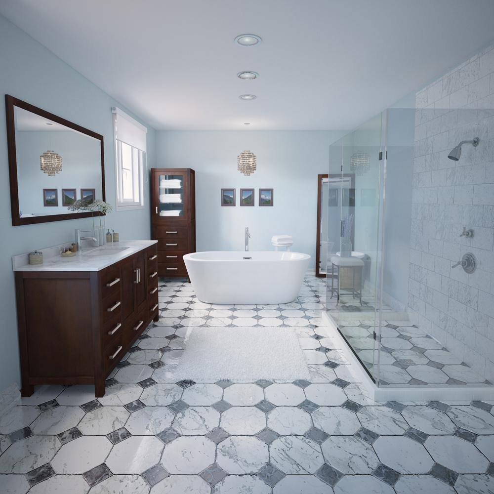Mermaid 67'' White Acrylic Freestanding Soaking Bathtub with Chrome Faucet