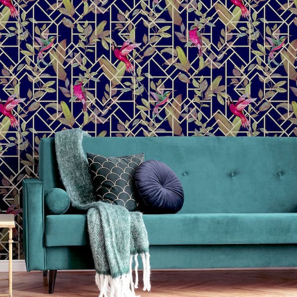Thelma Navy Tropical Deco Wallpaper