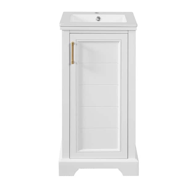 16 in. Freestanding White Bath Vanity with White Ceramic Top Unassembled