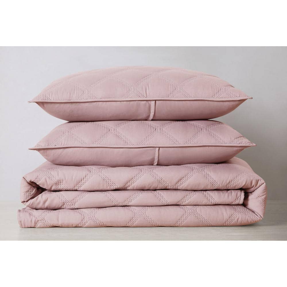 Blush Microfiber King Quilt and Sham Set