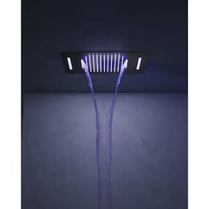 4-Handles LED 7-Spray Patterns 23 in. L x 15 in. W Dual Fixed and Handheld Shower Head Waterfall 2.5 GPM in Matte Black