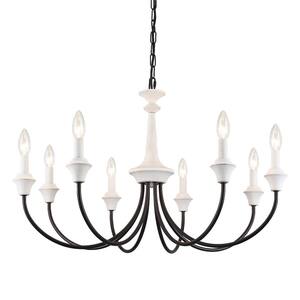 8-Light Black/Distressed White 28.34 in. Traditional Chandelier for Kitchen Living Room with No Bulbs Included