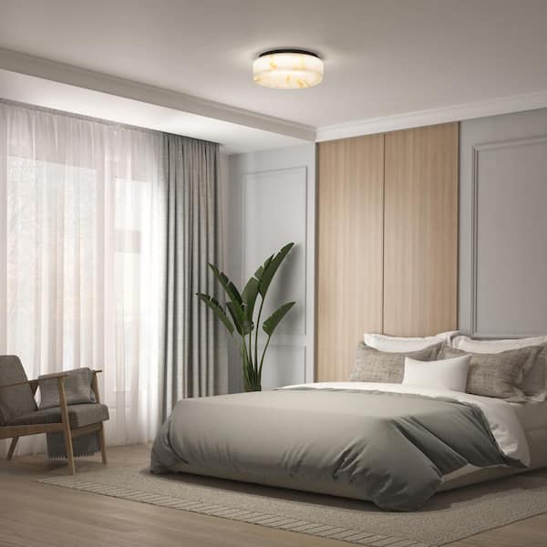 Artika Clifford 15 in. 1 Light Marble and Black 5CCT Integrated Selectable LED Flush Mount Ceiling Light