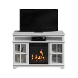 TV Stand with Electric Fireplace Fits TVs up to 50 in. - Media Console with Storage Cabinet, Adjustable Heat (White)