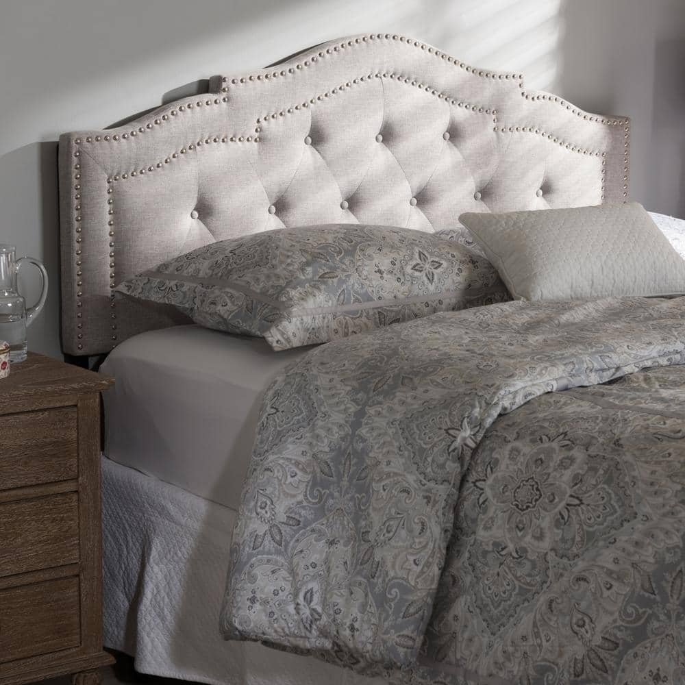 Edith Beige Tufted Full Upholstered Headboard with Wood Posts