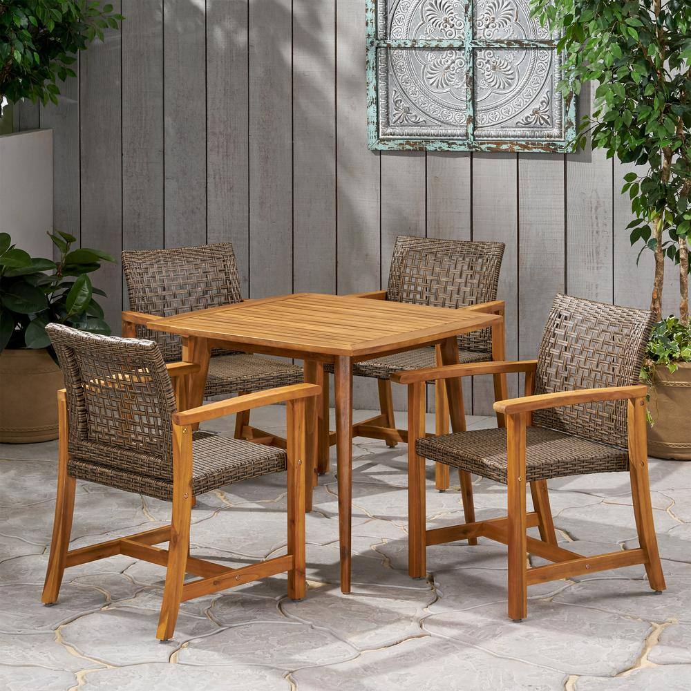 Noble House Copperfield Teak Brown 5Piece Wood Square Outdoor Dining