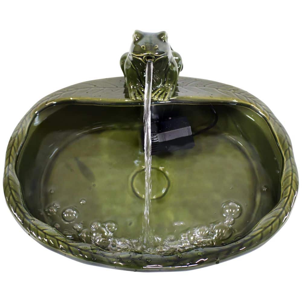 Green Ceramic Solar Powered Frog Tabletop Water Fountain
