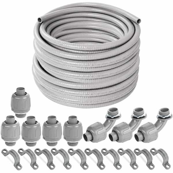 1/2 in Dia 100 ft Liquid Tight PVC Flexible Electrical Conduit Kit with 5 Couplings 3 Elbows 10 Straps