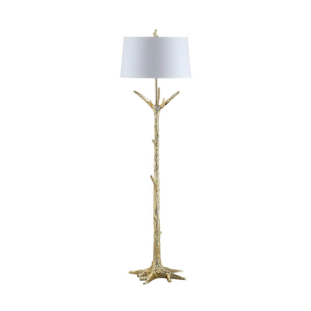 Majestic Gold Finish Metal Floor Lamp with Nature-Inspired Detail