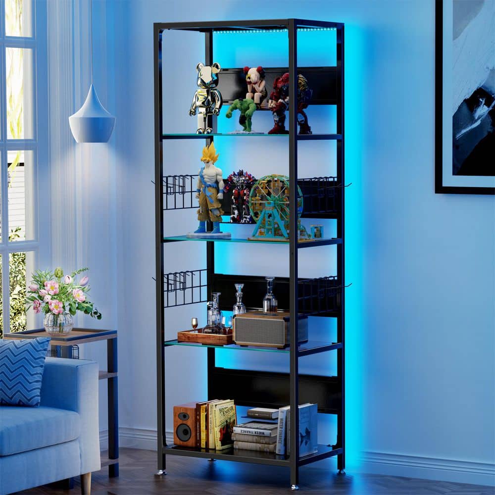 Seafuloy Black 65 in. H 4-Tier RGB Lighted Display Shelf with Seafuloy Black 65 in. H 4-Tier RGB Lighted Display Shelf with
