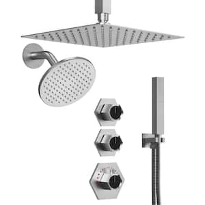 Module Switch His and Hers 5-Spray Dual Ceiling Mount 12 in. Fixed and Handheld Shower Head 2.5 GPM in Brushed Nickel