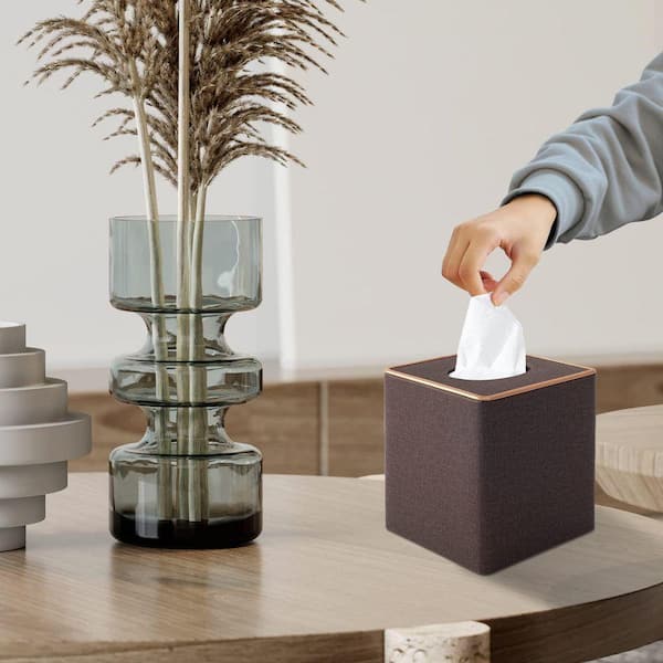 Square PU Leather Tissue Box Cover with Magnetic Bottom Decorative