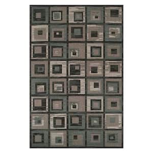 8 ft. x 10 ft. Color Block Beige and Teal Checkered Stain Resistant Area Rug