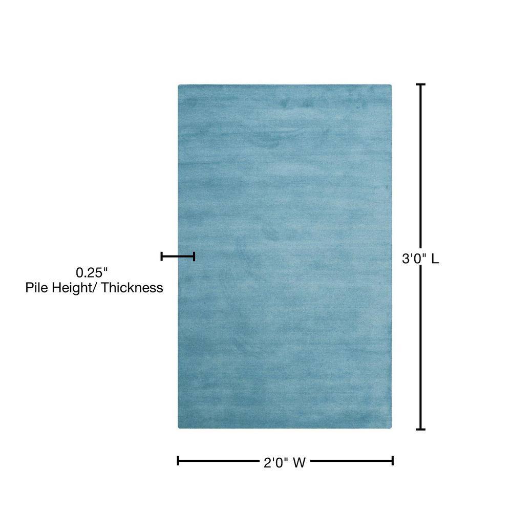 Handmade Coastal Blue Solid Wool Rectangular Accent Rug