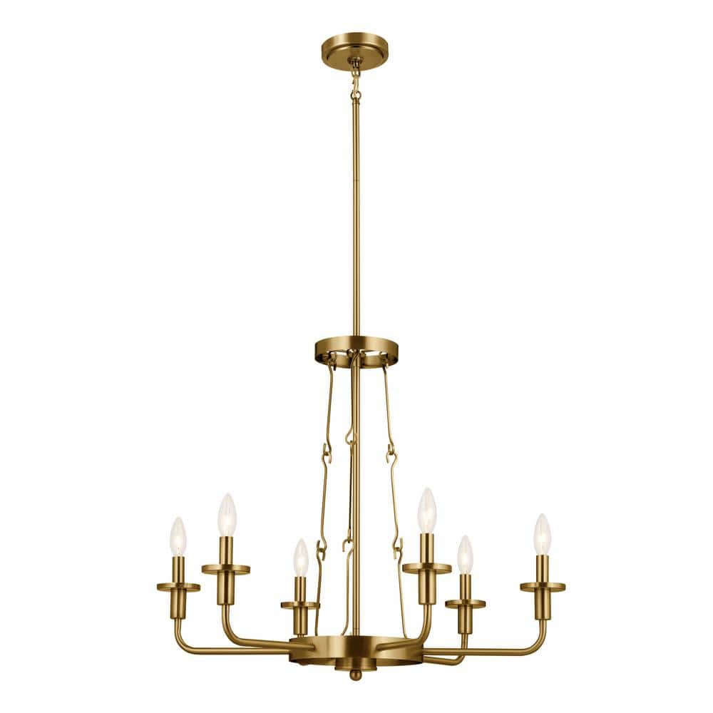 Vetivene Natural Brass 6-Light Chandelier with Opal Glass Shades
