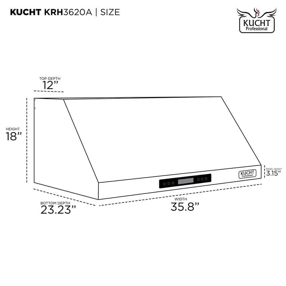 Kucht 36" Stainless Steel Under Cabinet Range Hood with LED Lights